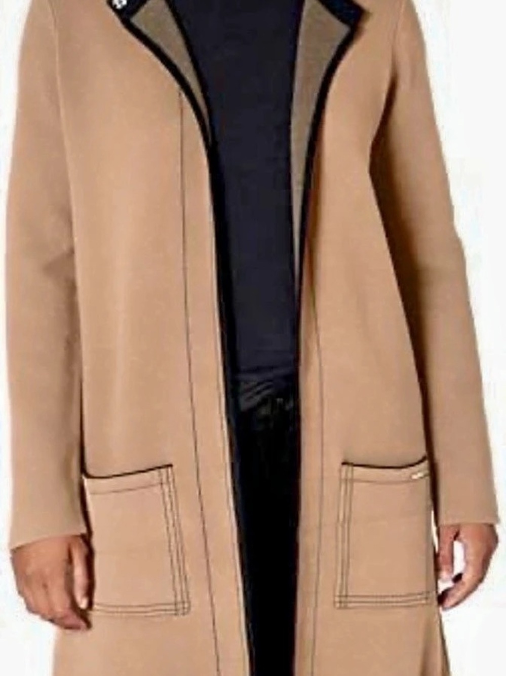 Nine West Open-Front Long Cardigan with Pockets Brown & Black Large